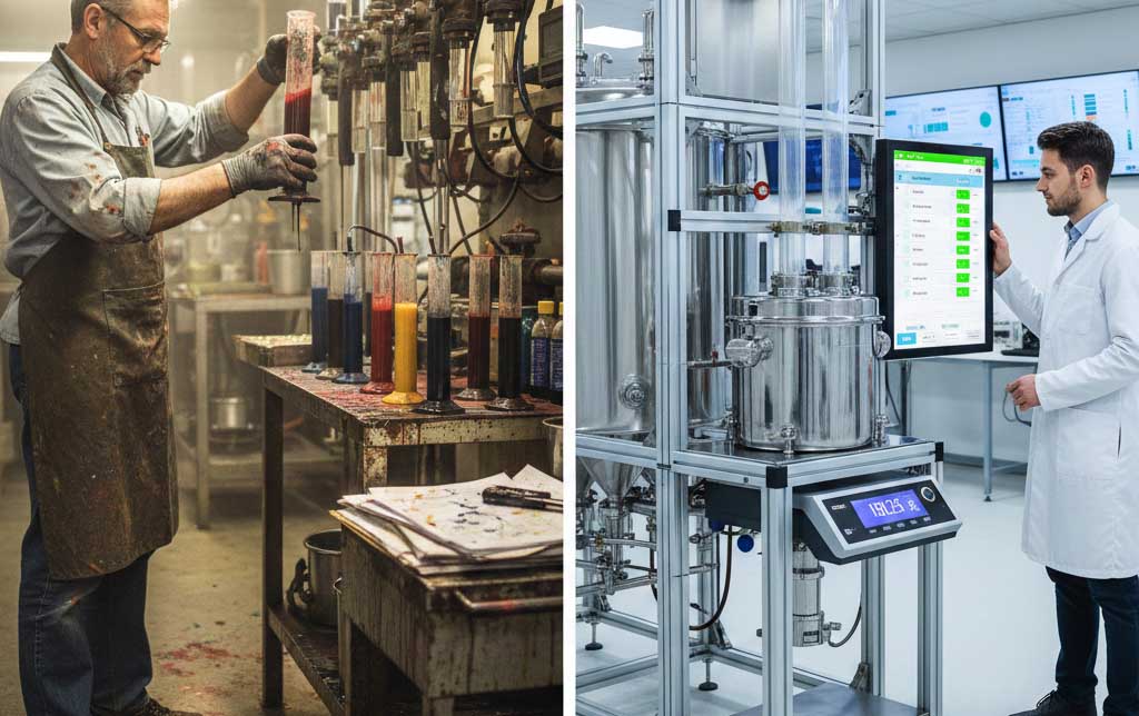 Comparison between manual volumetric ink mixing and automated